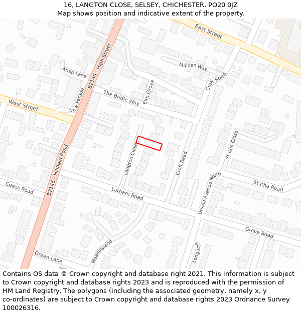 16, LANGTON CLOSE, SELSEY, CHICHESTER, PO20 0JZ: Location map and indicative extent of plot
