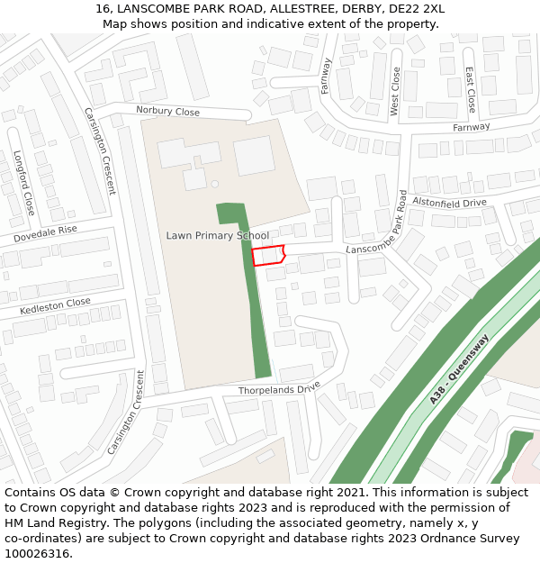 16, LANSCOMBE PARK ROAD, ALLESTREE, DERBY, DE22 2XL: Location map and indicative extent of plot