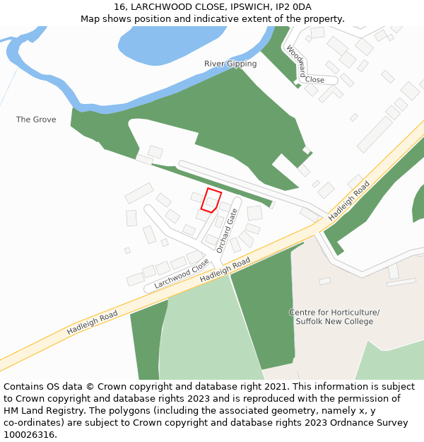 16, LARCHWOOD CLOSE, IPSWICH, IP2 0DA: Location map and indicative extent of plot