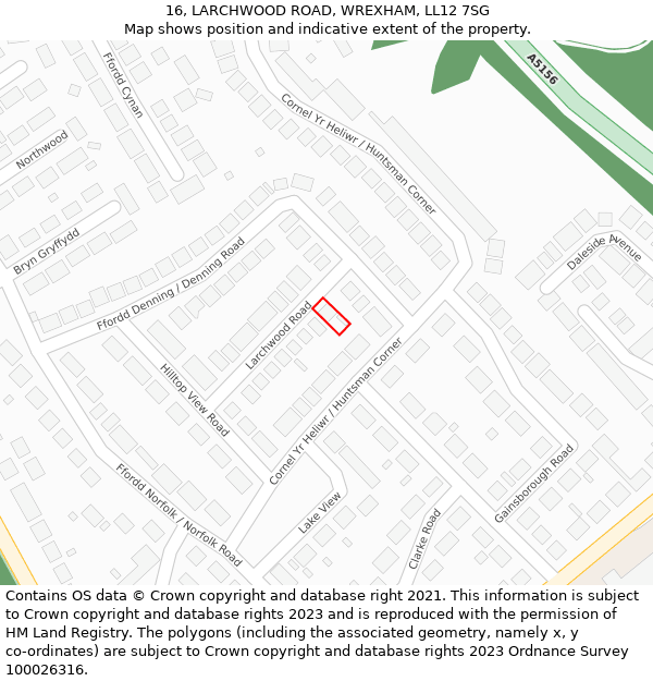 16, LARCHWOOD ROAD, WREXHAM, LL12 7SG: Location map and indicative extent of plot