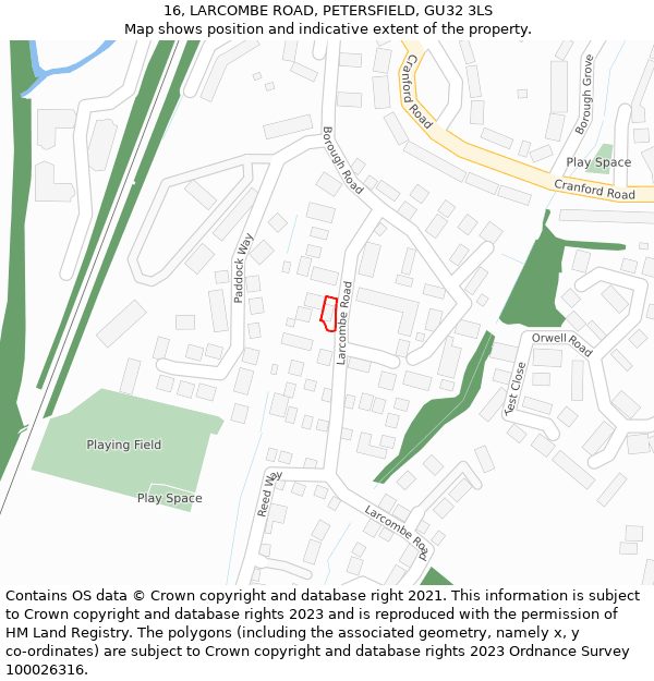16, LARCOMBE ROAD, PETERSFIELD, GU32 3LS: Location map and indicative extent of plot