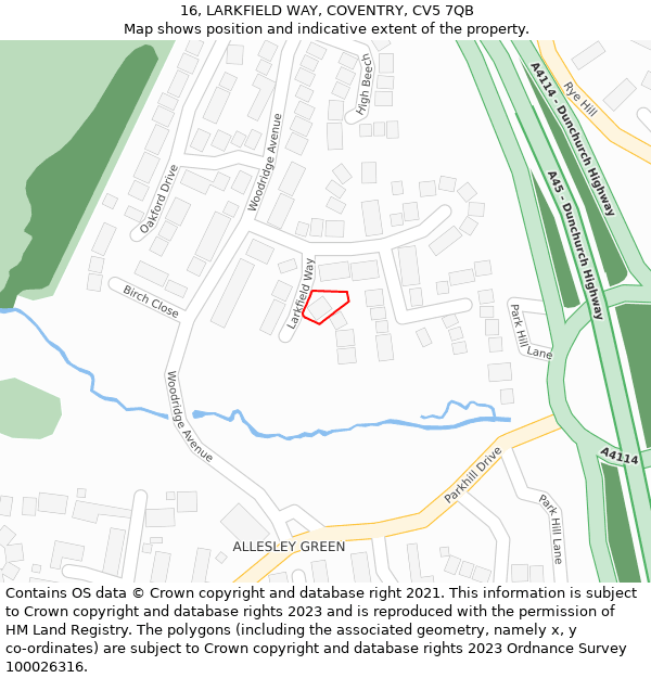 16, LARKFIELD WAY, COVENTRY, CV5 7QB: Location map and indicative extent of plot