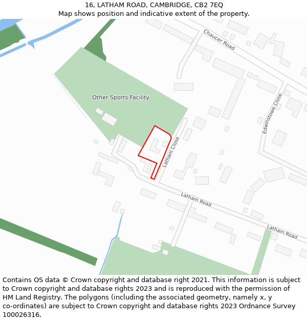 16, LATHAM ROAD, CAMBRIDGE, CB2 7EQ: Location map and indicative extent of plot