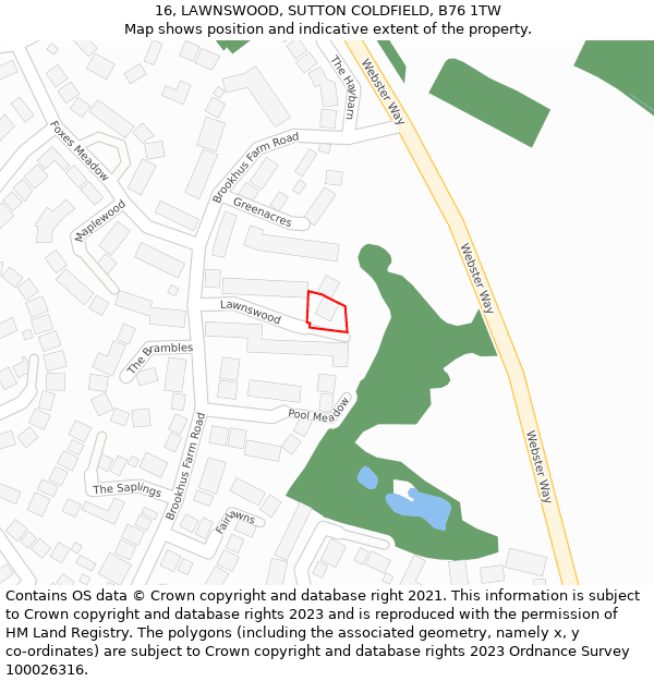 16, LAWNSWOOD, SUTTON COLDFIELD, B76 1TW: Location map and indicative extent of plot