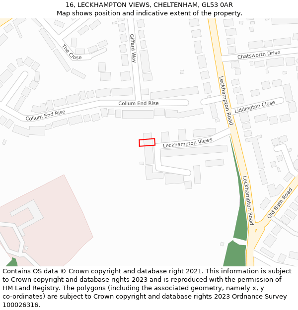 16, LECKHAMPTON VIEWS, CHELTENHAM, GL53 0AR: Location map and indicative extent of plot