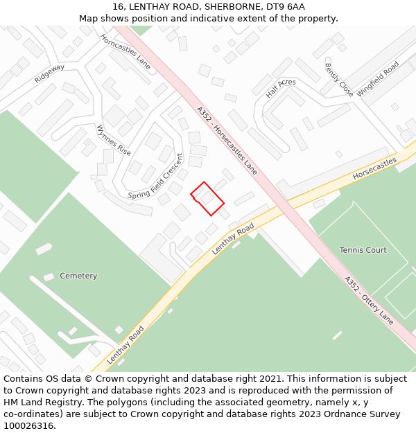 16, LENTHAY ROAD, SHERBORNE, DT9 6AA: Location map and indicative extent of plot