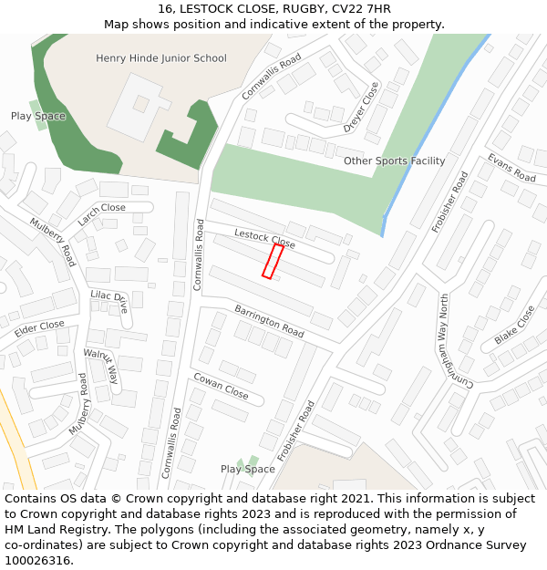 16, LESTOCK CLOSE, RUGBY, CV22 7HR: Location map and indicative extent of plot