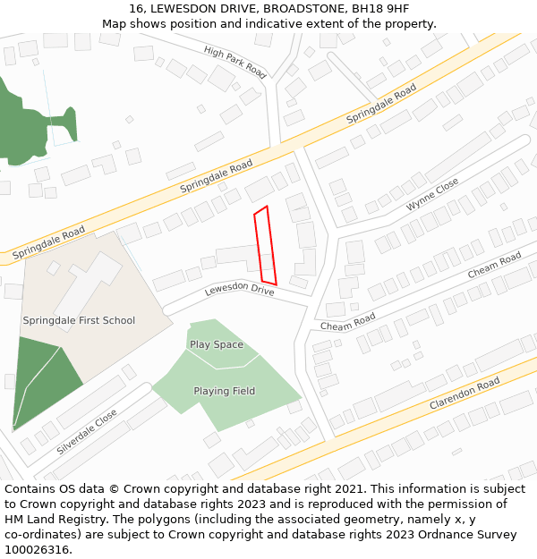 16, LEWESDON DRIVE, BROADSTONE, BH18 9HF: Location map and indicative extent of plot