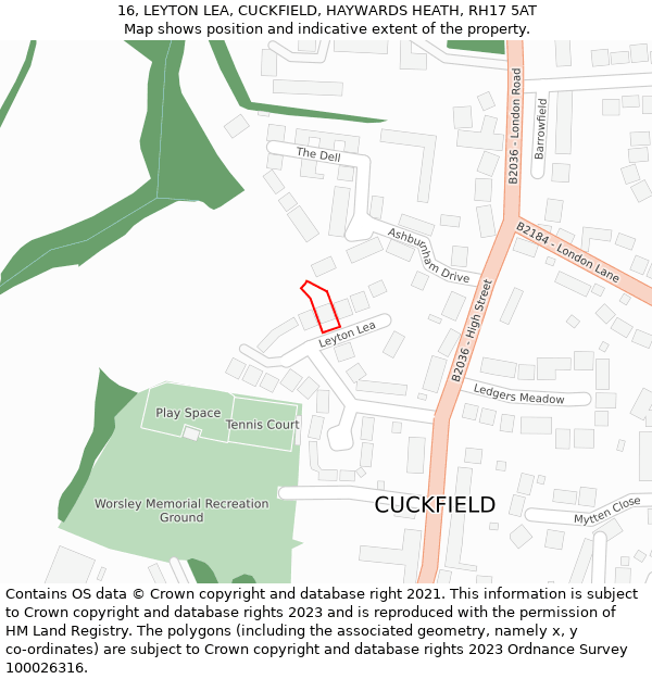 16, LEYTON LEA, CUCKFIELD, HAYWARDS HEATH, RH17 5AT: Location map and indicative extent of plot