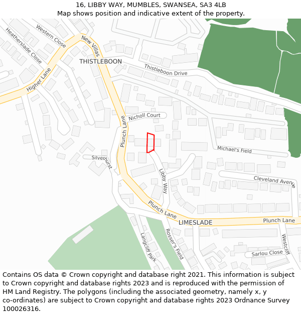 16, LIBBY WAY, MUMBLES, SWANSEA, SA3 4LB: Location map and indicative extent of plot