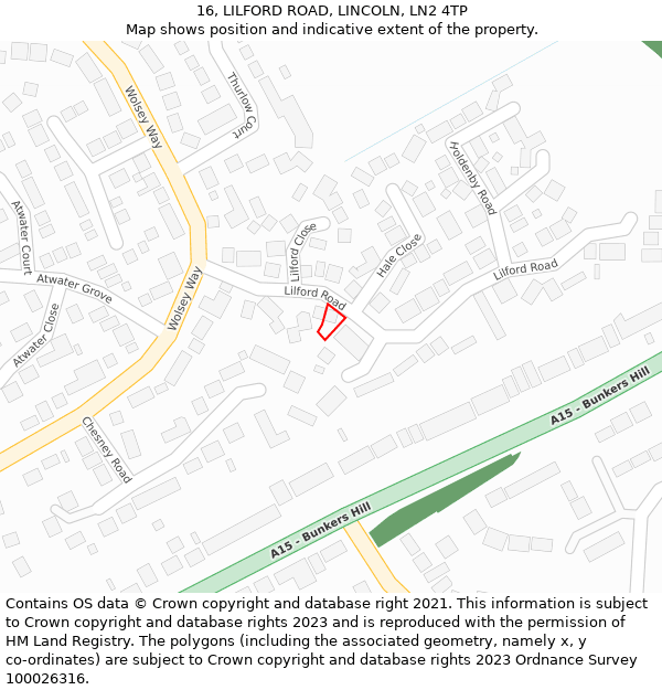 16, LILFORD ROAD, LINCOLN, LN2 4TP: Location map and indicative extent of plot