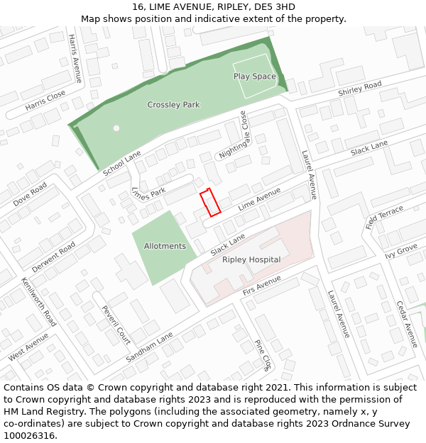 16, LIME AVENUE, RIPLEY, DE5 3HD: Location map and indicative extent of plot