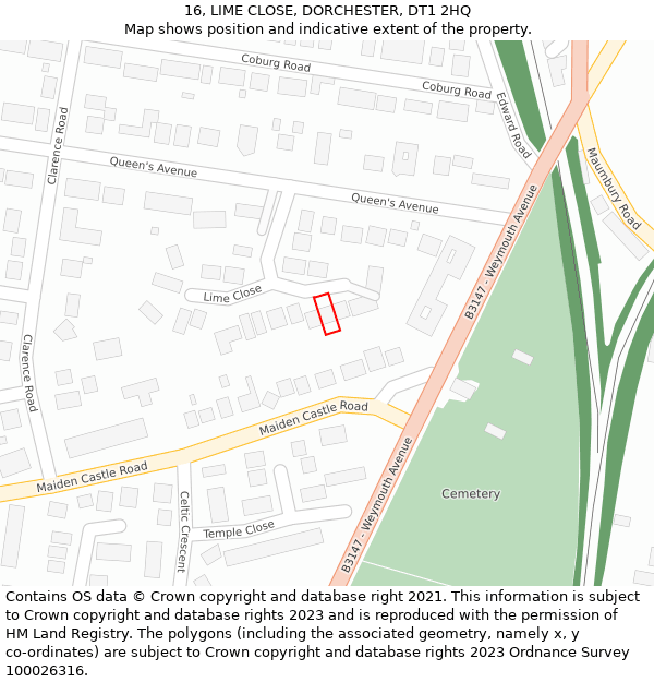 16, LIME CLOSE, DORCHESTER, DT1 2HQ: Location map and indicative extent of plot