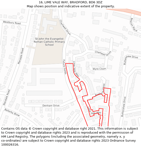 16, LIME VALE WAY, BRADFORD, BD6 3DZ: Location map and indicative extent of plot