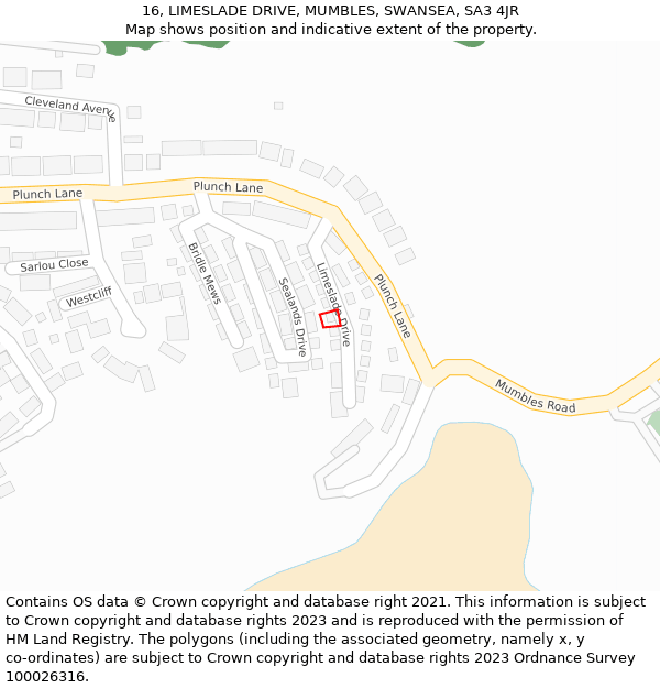 16, LIMESLADE DRIVE, MUMBLES, SWANSEA, SA3 4JR: Location map and indicative extent of plot