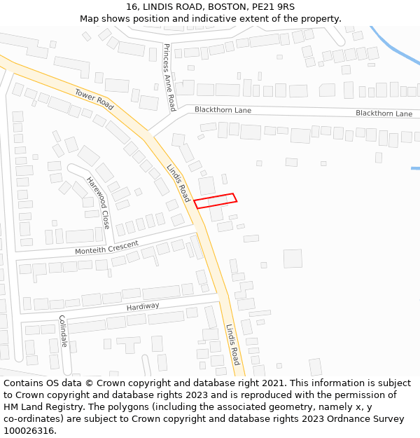 16, LINDIS ROAD, BOSTON, PE21 9RS: Location map and indicative extent of plot