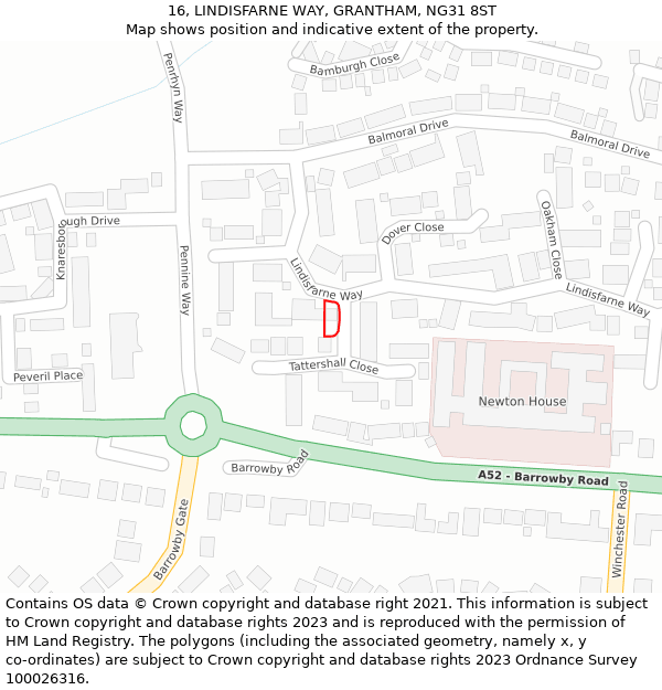 16, LINDISFARNE WAY, GRANTHAM, NG31 8ST: Location map and indicative extent of plot