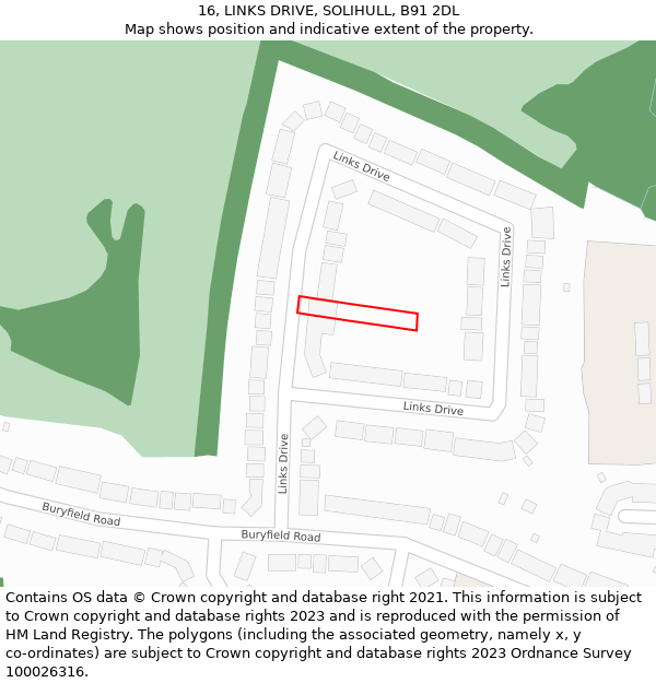 16, LINKS DRIVE, SOLIHULL, B91 2DL: Location map and indicative extent of plot