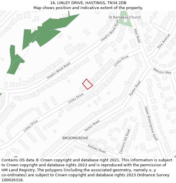16, LINLEY DRIVE, HASTINGS, TN34 2DB: Location map and indicative extent of plot