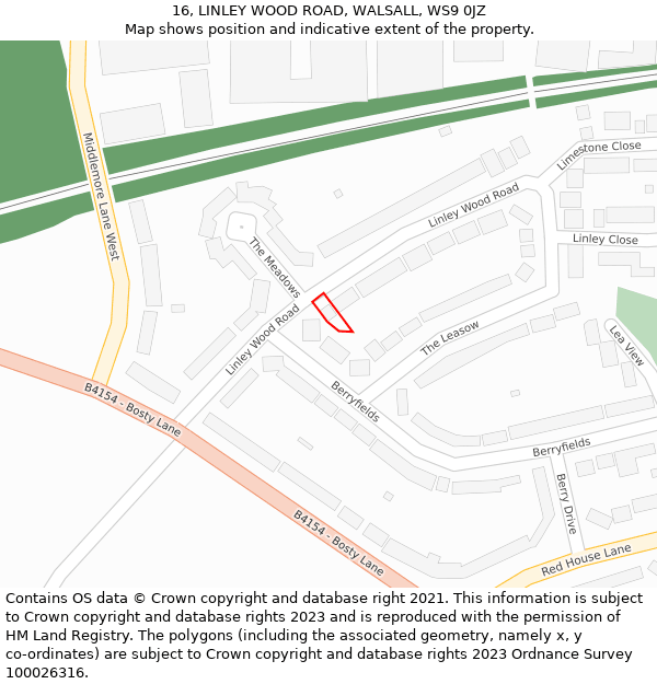 16, LINLEY WOOD ROAD, WALSALL, WS9 0JZ: Location map and indicative extent of plot