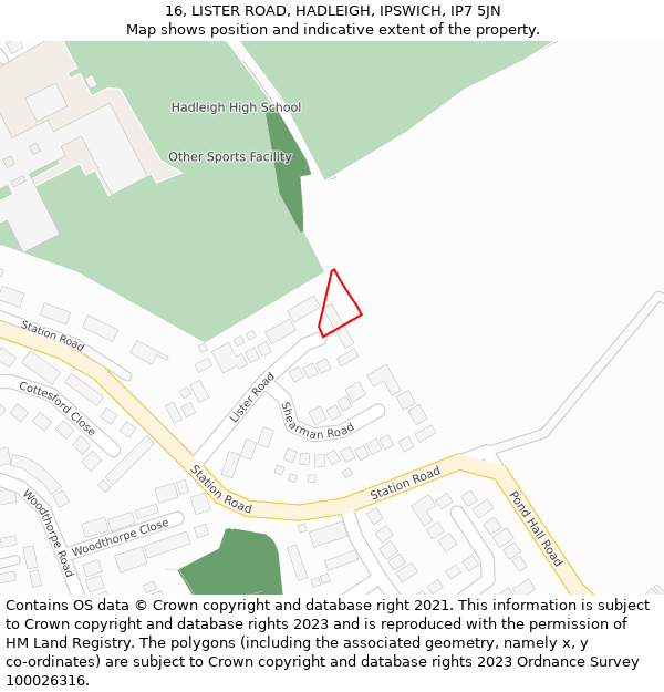 16, LISTER ROAD, HADLEIGH, IPSWICH, IP7 5JN: Location map and indicative extent of plot
