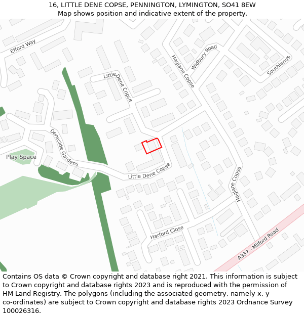 16, LITTLE DENE COPSE, PENNINGTON, LYMINGTON, SO41 8EW: Location map and indicative extent of plot