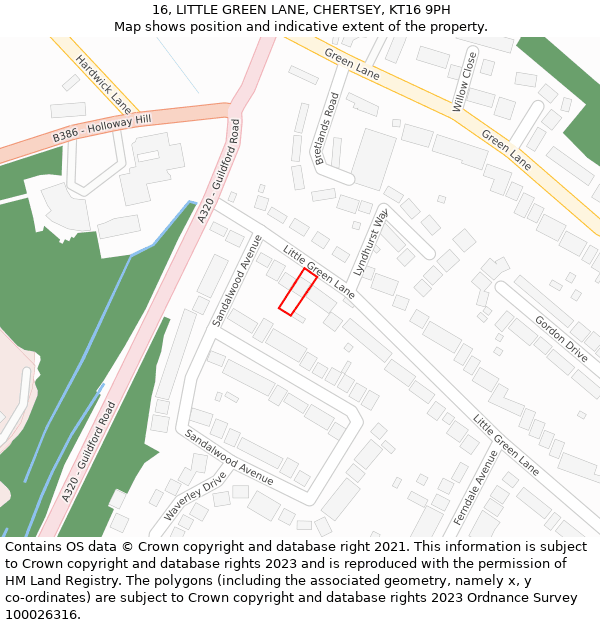 16, LITTLE GREEN LANE, CHERTSEY, KT16 9PH: Location map and indicative extent of plot