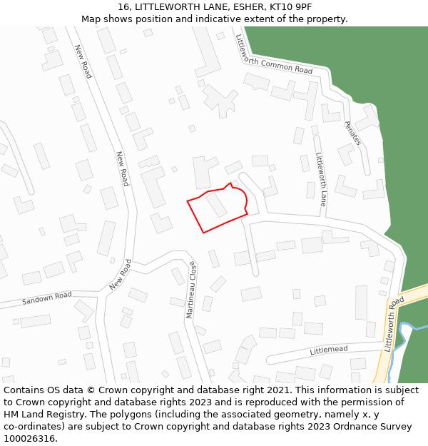 16, LITTLEWORTH LANE, ESHER, KT10 9PF: Location map and indicative extent of plot