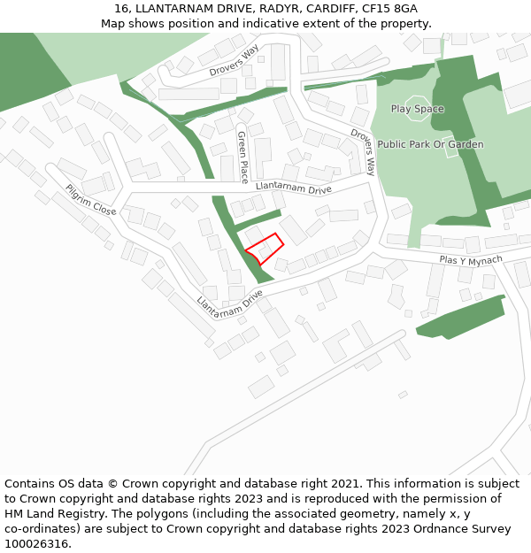 16, LLANTARNAM DRIVE, RADYR, CARDIFF, CF15 8GA: Location map and indicative extent of plot
