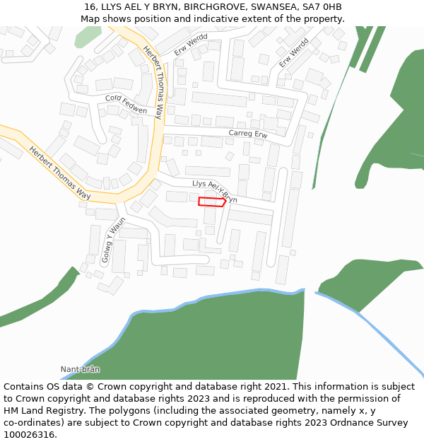 16, LLYS AEL Y BRYN, BIRCHGROVE, SWANSEA, SA7 0HB: Location map and indicative extent of plot