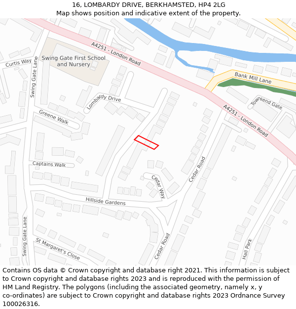 16, LOMBARDY DRIVE, BERKHAMSTED, HP4 2LG: Location map and indicative extent of plot