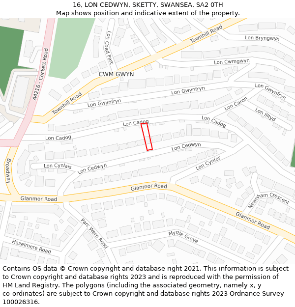 16, LON CEDWYN, SKETTY, SWANSEA, SA2 0TH: Location map and indicative extent of plot