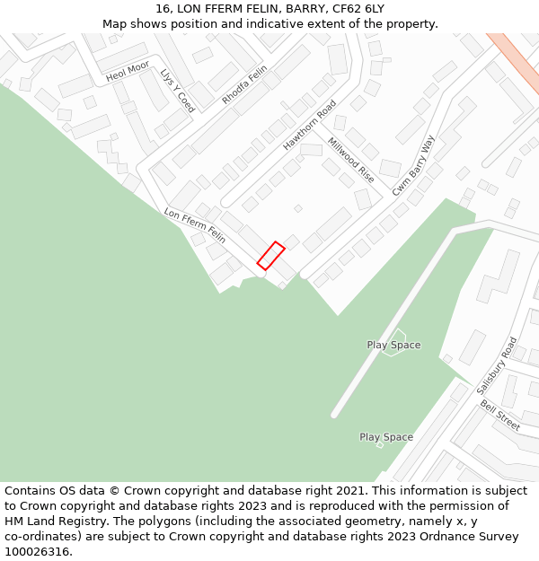 16, LON FFERM FELIN, BARRY, CF62 6LY: Location map and indicative extent of plot