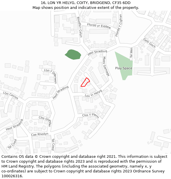 16, LON YR HELYG, COITY, BRIDGEND, CF35 6DD: Location map and indicative extent of plot