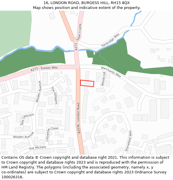 16, LONDON ROAD, BURGESS HILL, RH15 8QX: Location map and indicative extent of plot