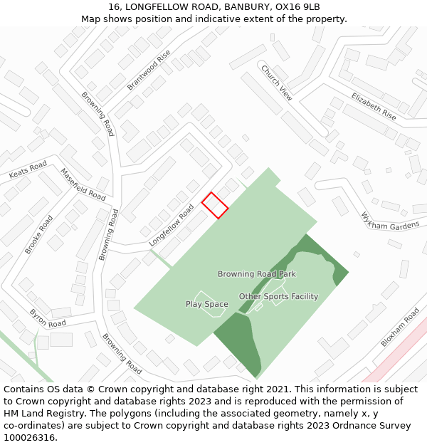 16, LONGFELLOW ROAD, BANBURY, OX16 9LB: Location map and indicative extent of plot