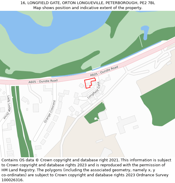 16, LONGFIELD GATE, ORTON LONGUEVILLE, PETERBOROUGH, PE2 7BL: Location map and indicative extent of plot