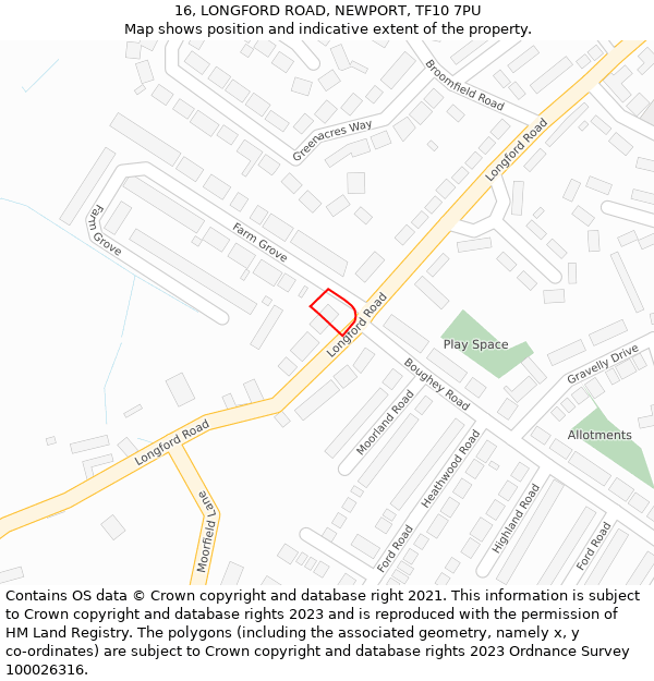 16, LONGFORD ROAD, NEWPORT, TF10 7PU: Location map and indicative extent of plot