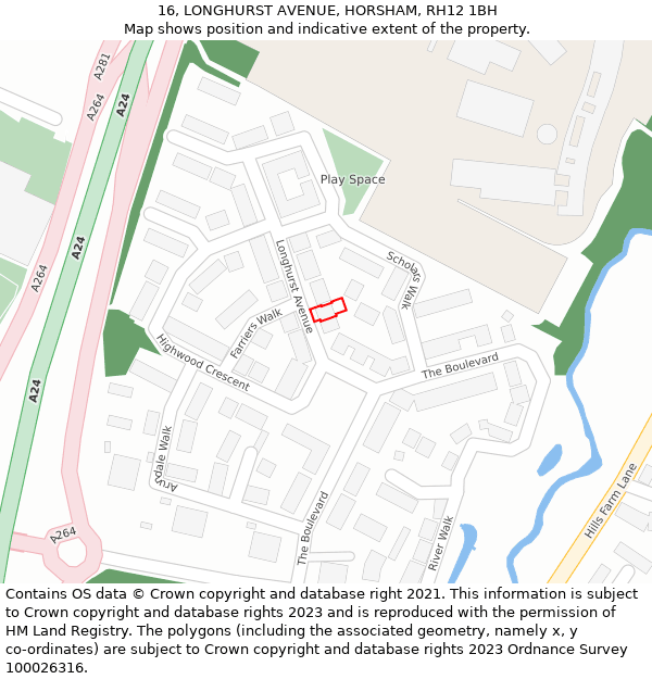 16, LONGHURST AVENUE, HORSHAM, RH12 1BH: Location map and indicative extent of plot