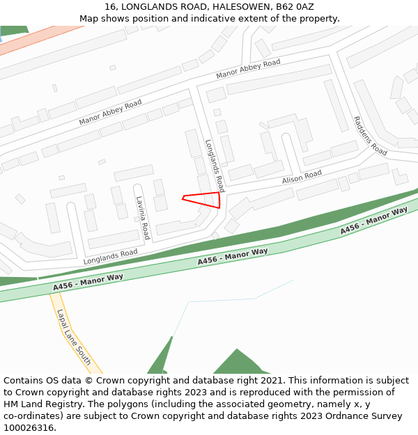 16, LONGLANDS ROAD, HALESOWEN, B62 0AZ: Location map and indicative extent of plot