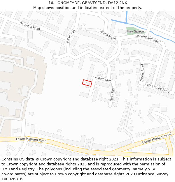 16, LONGMEADE, GRAVESEND, DA12 2NX: Location map and indicative extent of plot