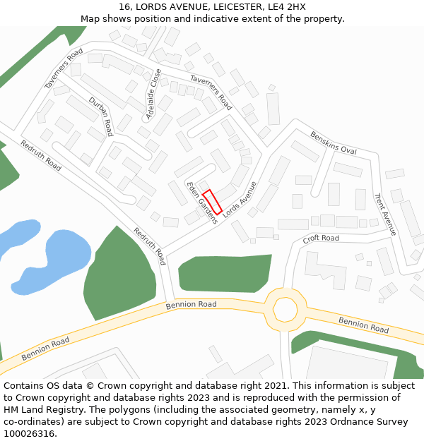 16, LORDS AVENUE, LEICESTER, LE4 2HX: Location map and indicative extent of plot