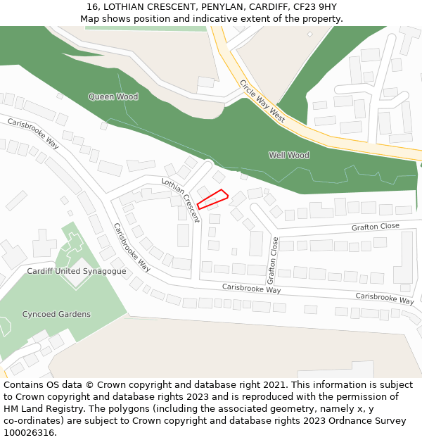16, LOTHIAN CRESCENT, PENYLAN, CARDIFF, CF23 9HY: Location map and indicative extent of plot