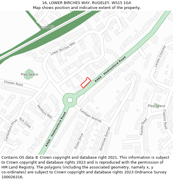 16, LOWER BIRCHES WAY, RUGELEY, WS15 1GA: Location map and indicative extent of plot