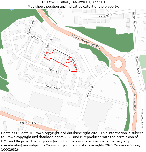 16, LOWES DRIVE, TAMWORTH, B77 2TU: Location map and indicative extent of plot