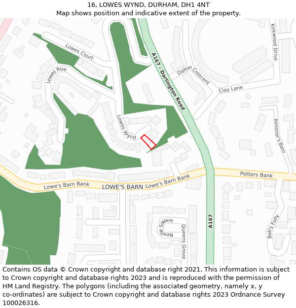 16, LOWES WYND, DURHAM, DH1 4NT: Location map and indicative extent of plot