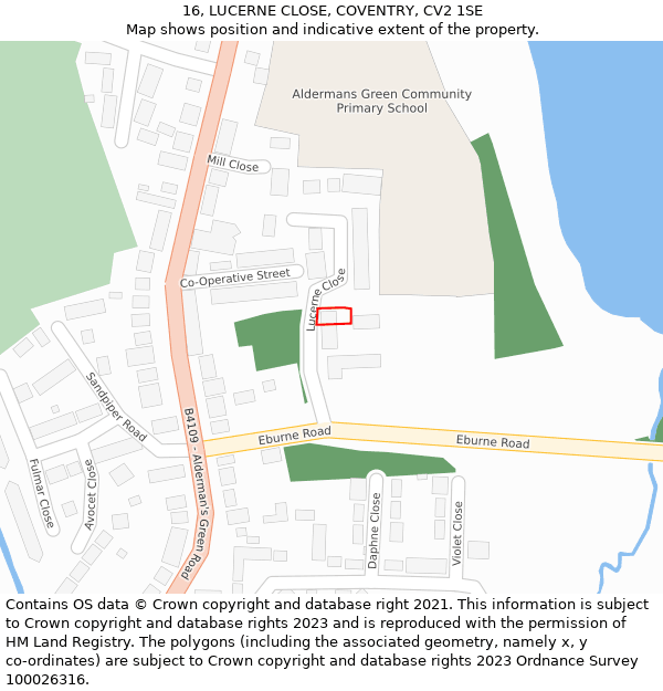 16, LUCERNE CLOSE, COVENTRY, CV2 1SE: Location map and indicative extent of plot