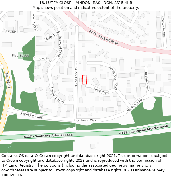 16, LUTEA CLOSE, LAINDON, BASILDON, SS15 4HB: Location map and indicative extent of plot