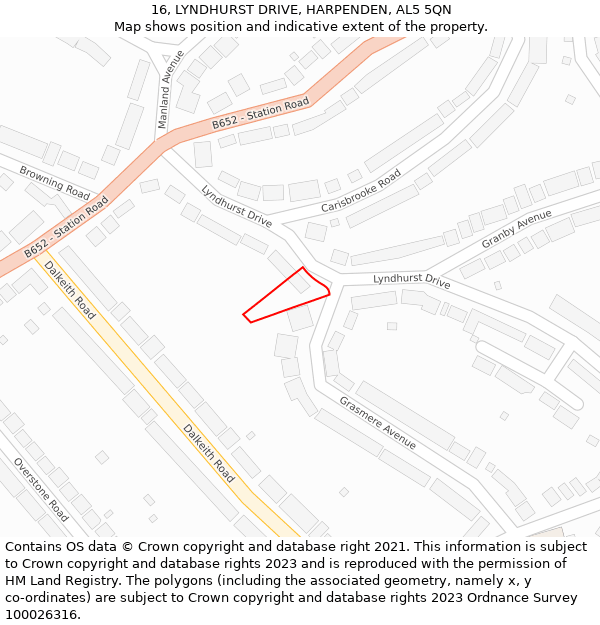 16, LYNDHURST DRIVE, HARPENDEN, AL5 5QN: Location map and indicative extent of plot