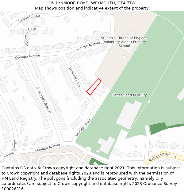 16, LYNMOOR ROAD, WEYMOUTH, DT4 7TW: Location map and indicative extent of plot